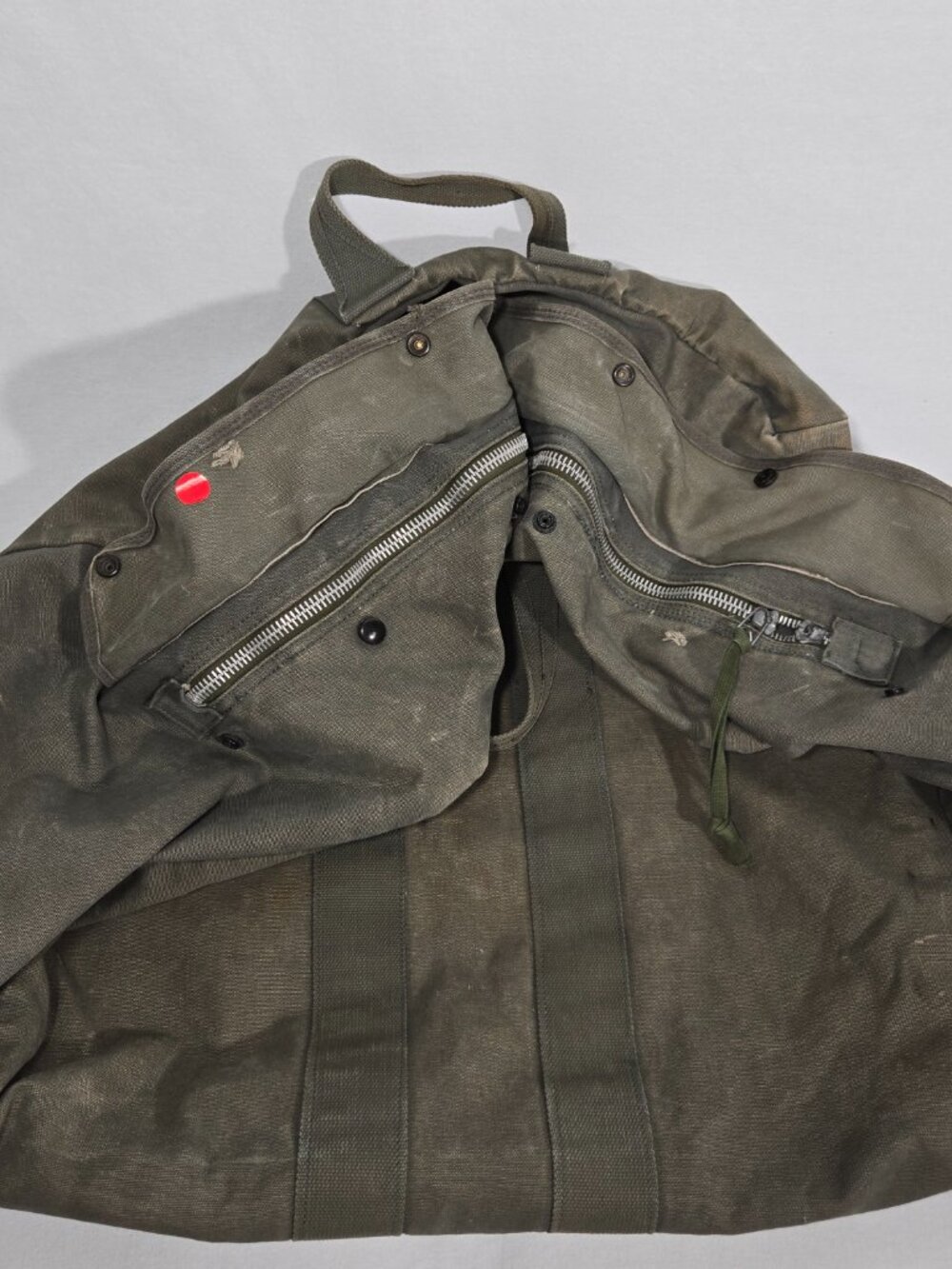 U.S.A. ORIGINAL Vintage 30s 40s Army Military SAGE CANVAS Duffel BAG Sz.33x18x15 - Picture 11 of 17